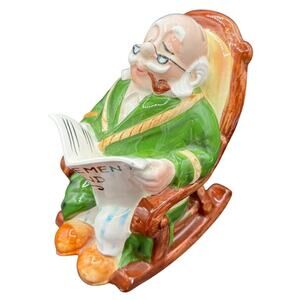 Vintage Lefton Old Man Grandpa Retirement Rocking Chair Piggy Bank Japan